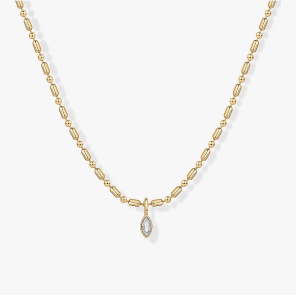 NEW 14K Gold Plated CZ Beaded Chain Pendant Necklace